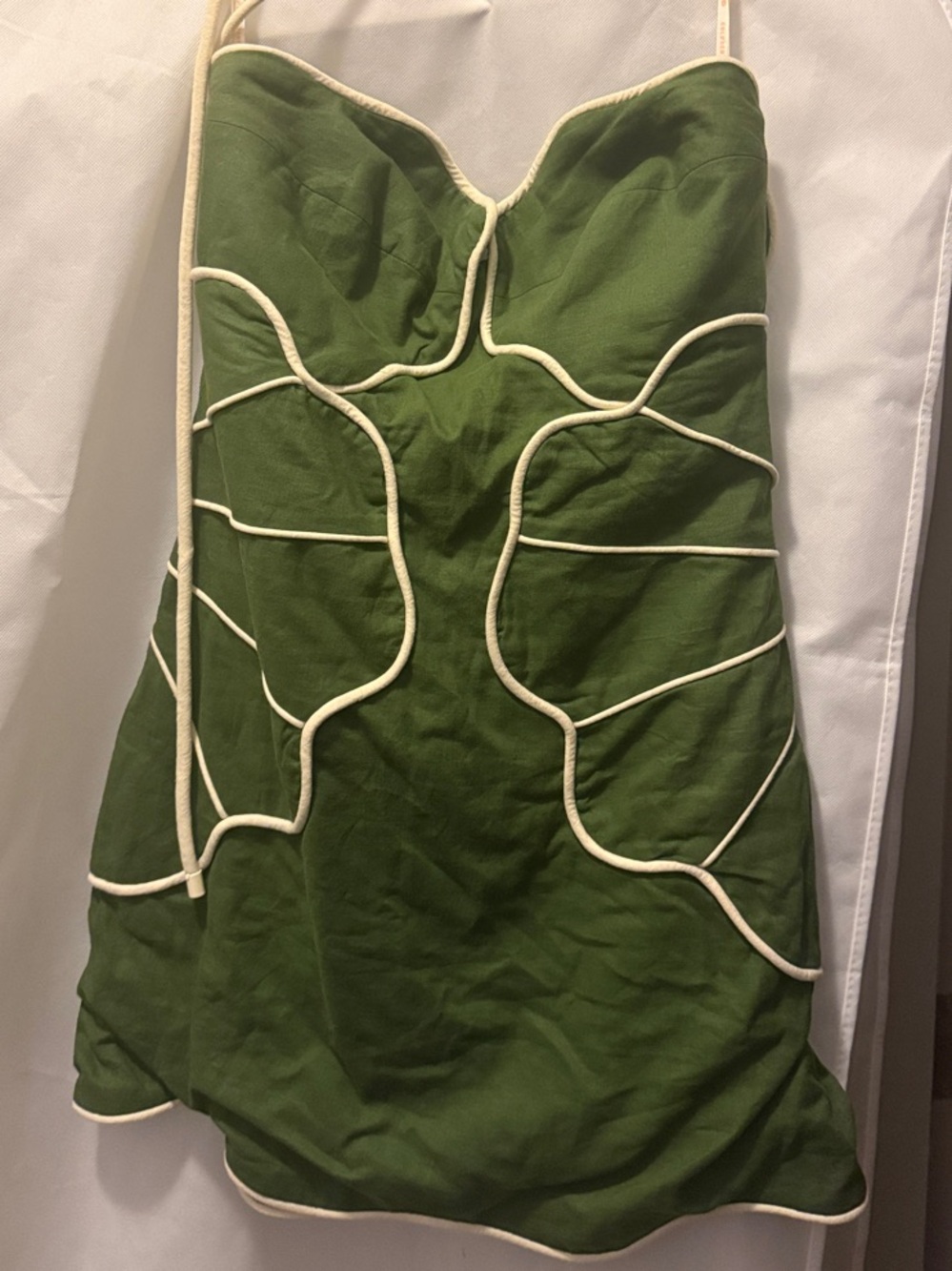 NWT FARM Rio Anthropologie Green Wavy Linen Halter Mini Dress L originally $298
